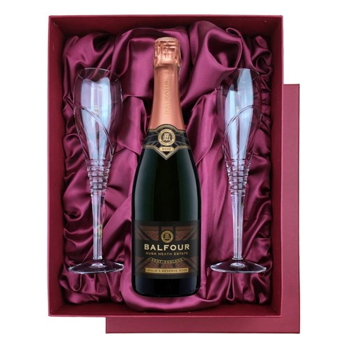 Balfour Leslies Reserve Rose English Sparkling 75cl in Red Luxury Presentation Set With Flutes